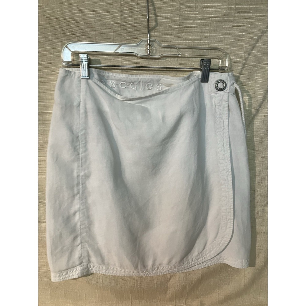 Escales Wrap Skirt Womens Size M White Excellent Linen Nautical Rope Tie Mini